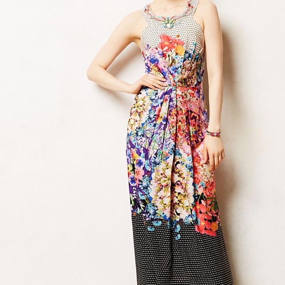 Anthropologie Ranna Gill Arnala Dress- Maxi, floral, lace, jewel